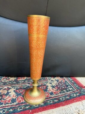 vintage enameled brass bud vase between the 1970s and 1980s.